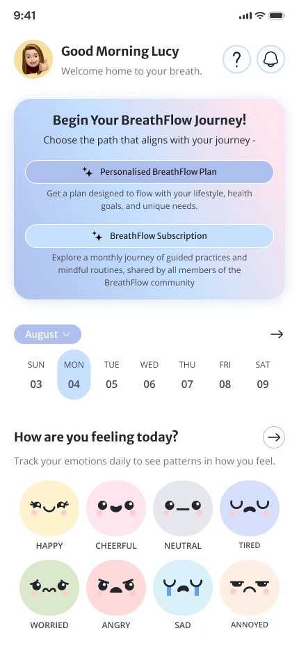 The BreathFlow Home screen